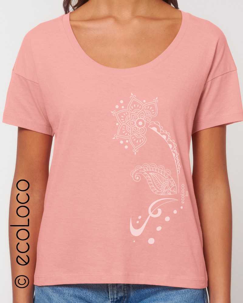 T shirt bio tatouage HENNA rose artisan éthique vegan ecologique