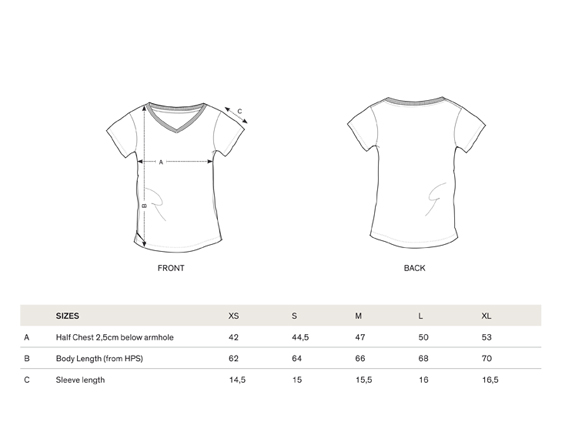 size chart women tank t-shirt